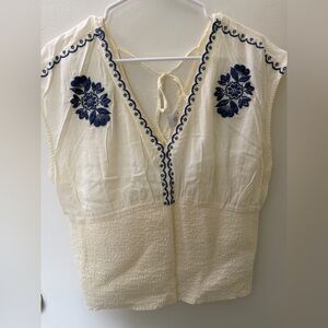 Embroidered Cream and Blue Women's Top